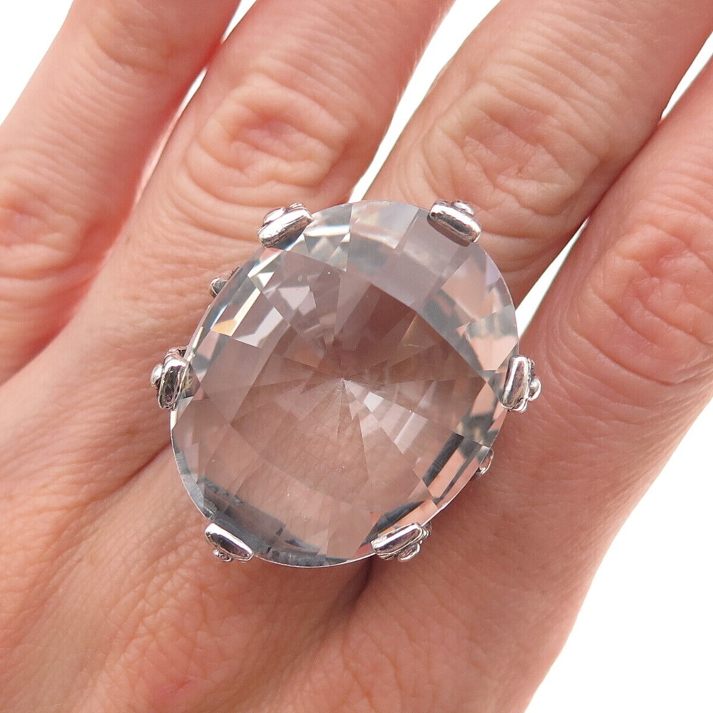 Stephen Dweck 925 Sterling Silver Vintage Clear Crystal Floral Ring Size 6.5